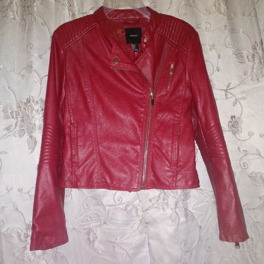 Crimson Faux Leather Jacket